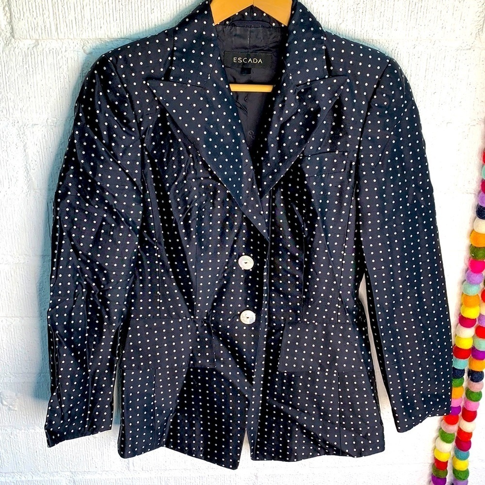 Escada Silk Polka Dot Black & White Blazer sz 34